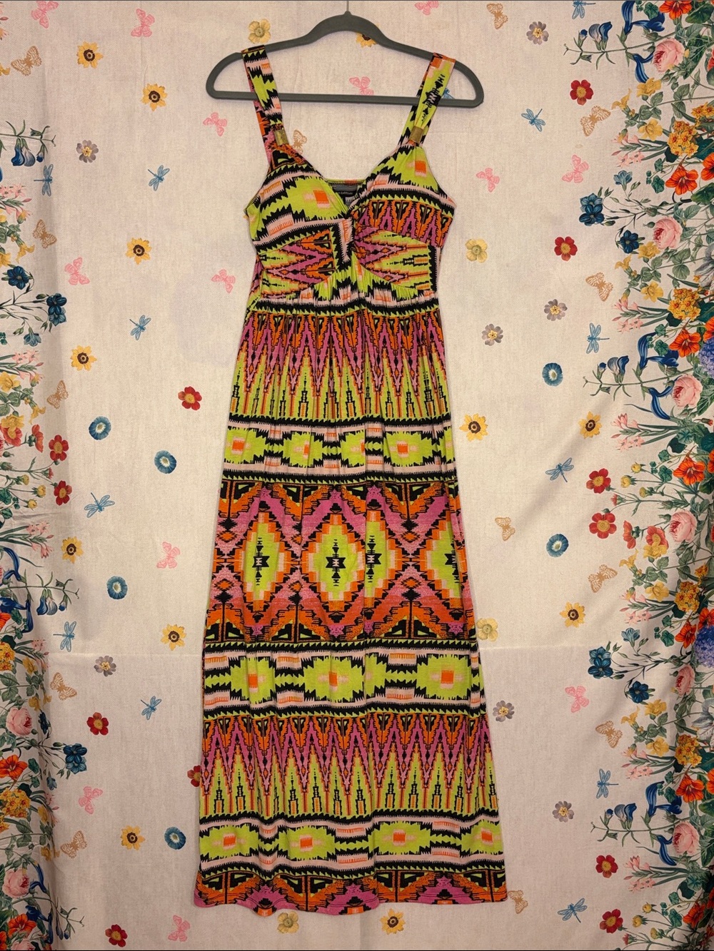 Allison Brittney - Neon Southwestern Maxi Dress in Yellow, Pink & Black